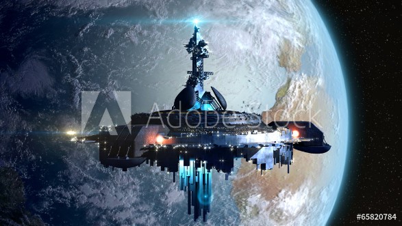 Picture of Alien mothership near Earth for fantasy backgrounds